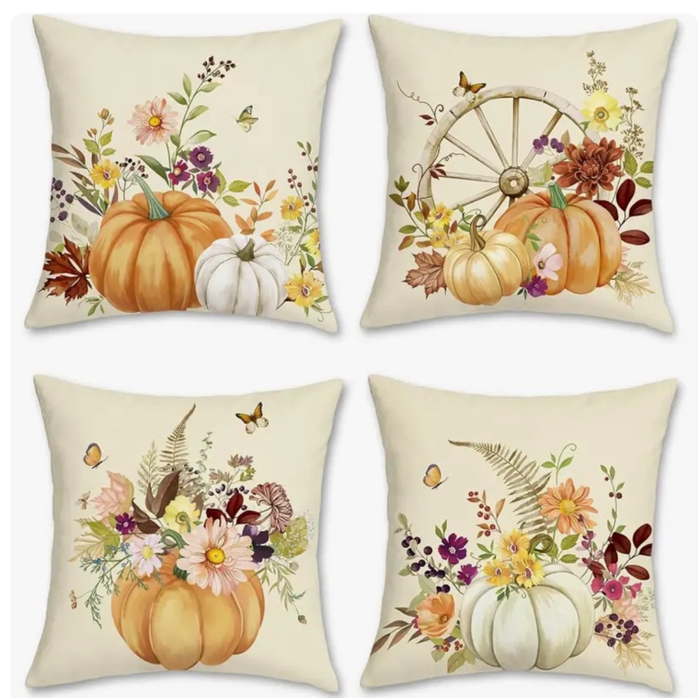 🍂NIP 4/pc/set pumpkins & florals Pillow Covers 🎃PILLOW COVERS ONLY💐